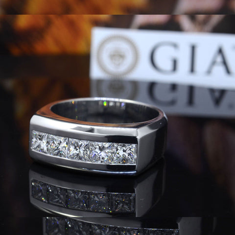 2.50 Ct. Men's Princess Cut 5 Stone Diamond Ring G Color VS1 GIA Certified