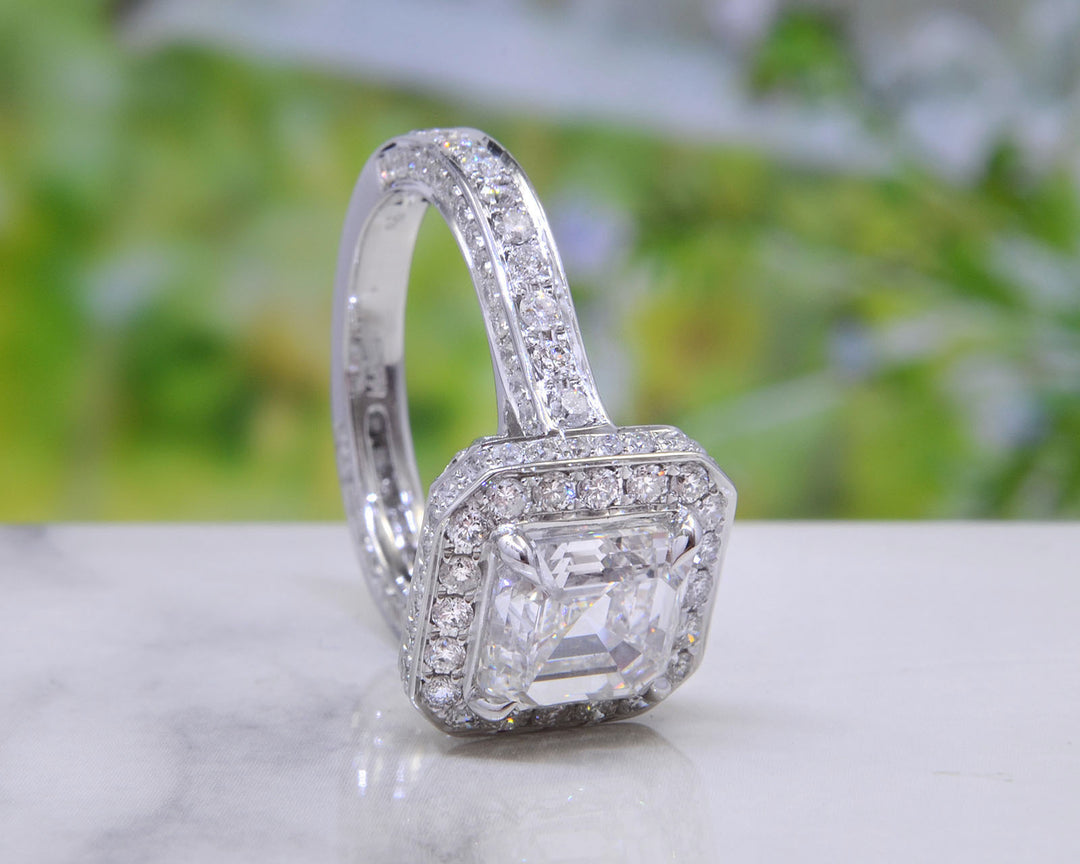 5.25 Ct Lux Asscher Halo Engagement Ring Set G Color VVS2 GIA Certified