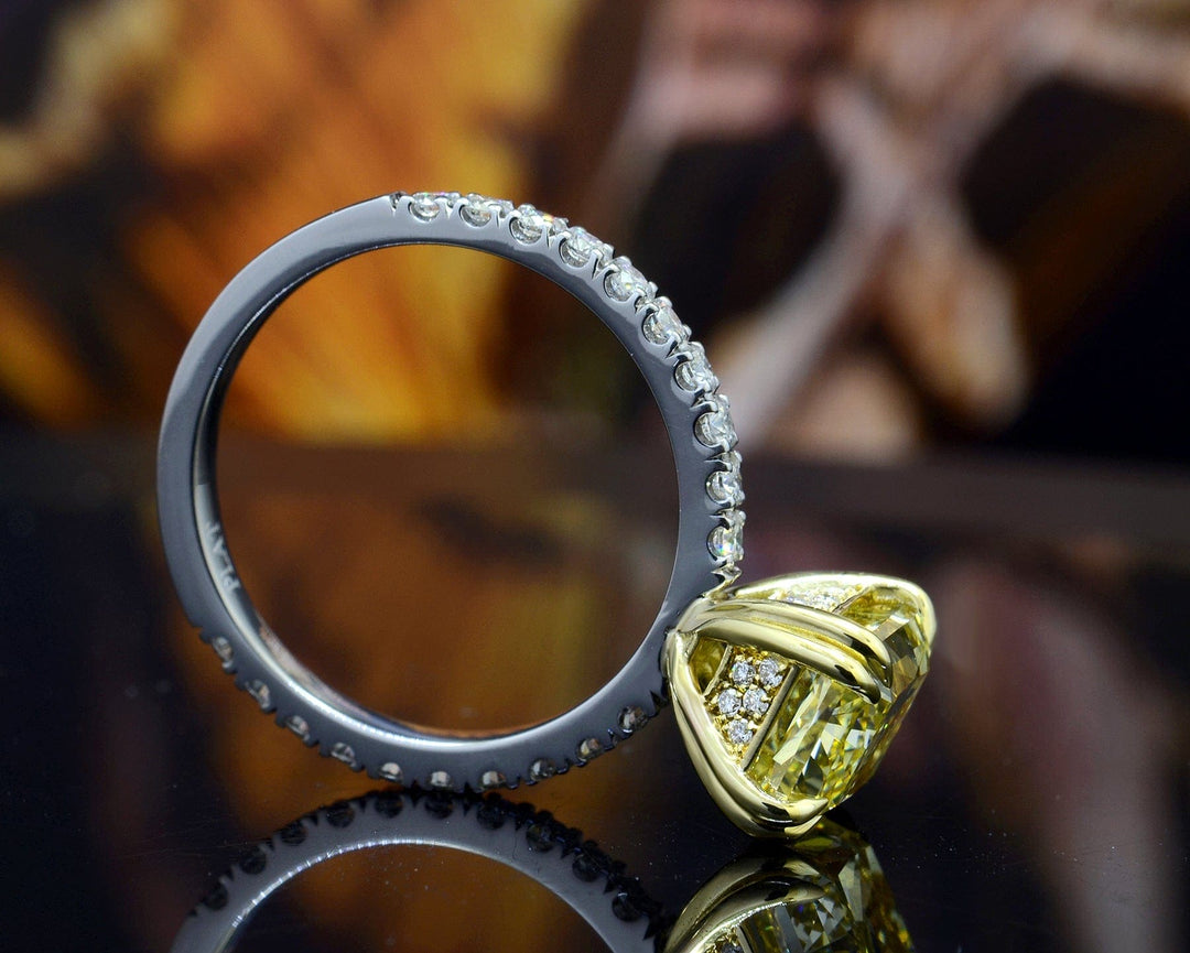 3.25 Ct Hidden Halo Elongated Fancy Light Yellow Radiant Cut Diamond Ring VS2 GIA Certified 14k Gold