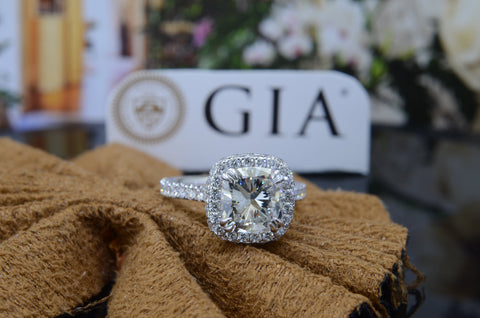 3.40 Ct. Cushion Cut Pave Halo Diamond Ring J Color VS1 GIA Certified