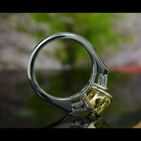 Lab Grown Yellow Cushion & Bullet Cut 3-Stone Diamond Ring VVS2 IGI Certified