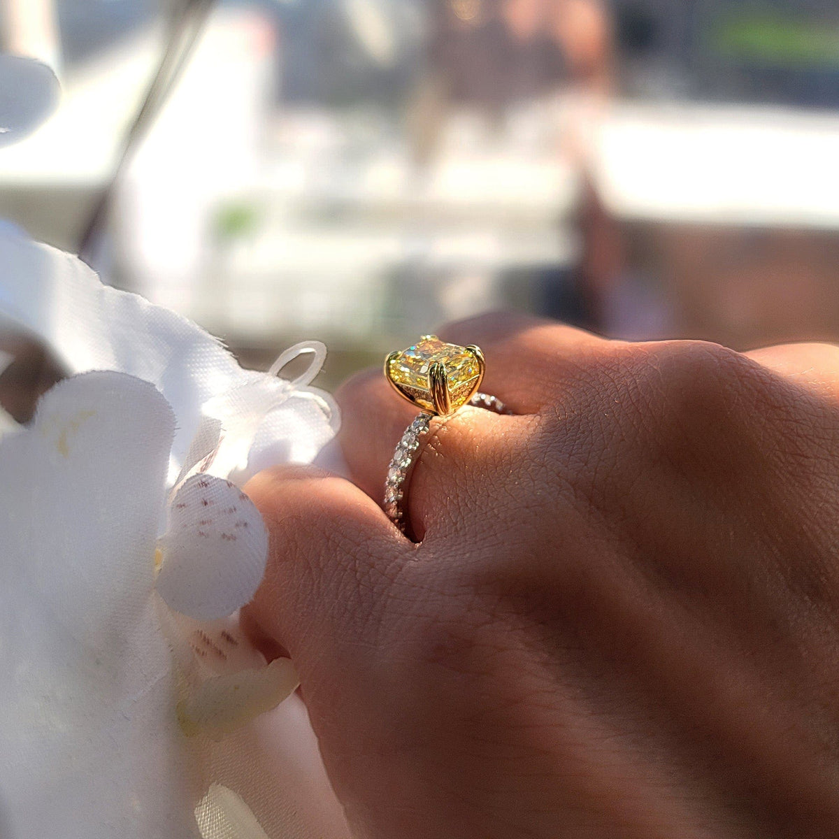Fancy light yellow canary radiant on finger2