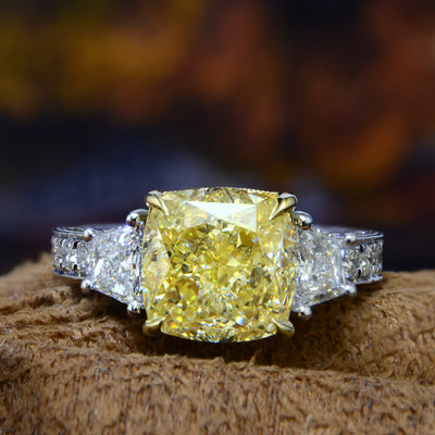 4.60 Ct. Canary Fancy Light Yellow Cushion Art-Deco Engagement Ring VS1 GIA Certified