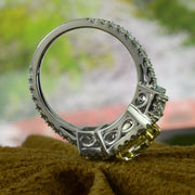Lab Grown Yellow Cushion Cut with Trapeziod Halo Diamond Ring VVS2 IGI Certified