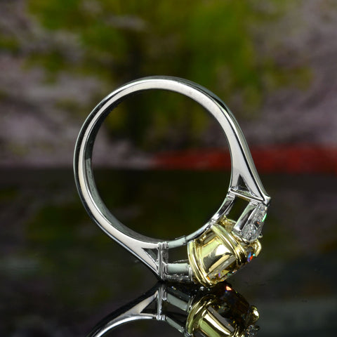 2.60 Ctw Canary Fancy Intense Yellow Elongated Radiant with Trillions 3-Stone Ring VS1 GIA