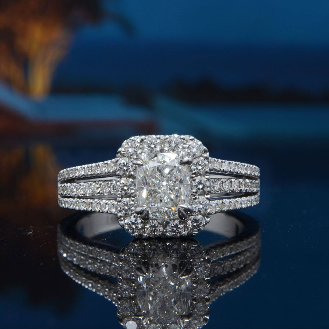 halo triple row engagement ring