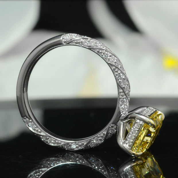 3.00 Ct. Hidden Halo Canary Fancy Yellow Radiant Cut Engagement Ring VS1 GIA Certified