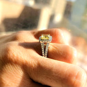 1.90 Ctw Canary Fancy Yellow Cushion Cut Halo Diamond Split Shank Ring VVS2 GIA