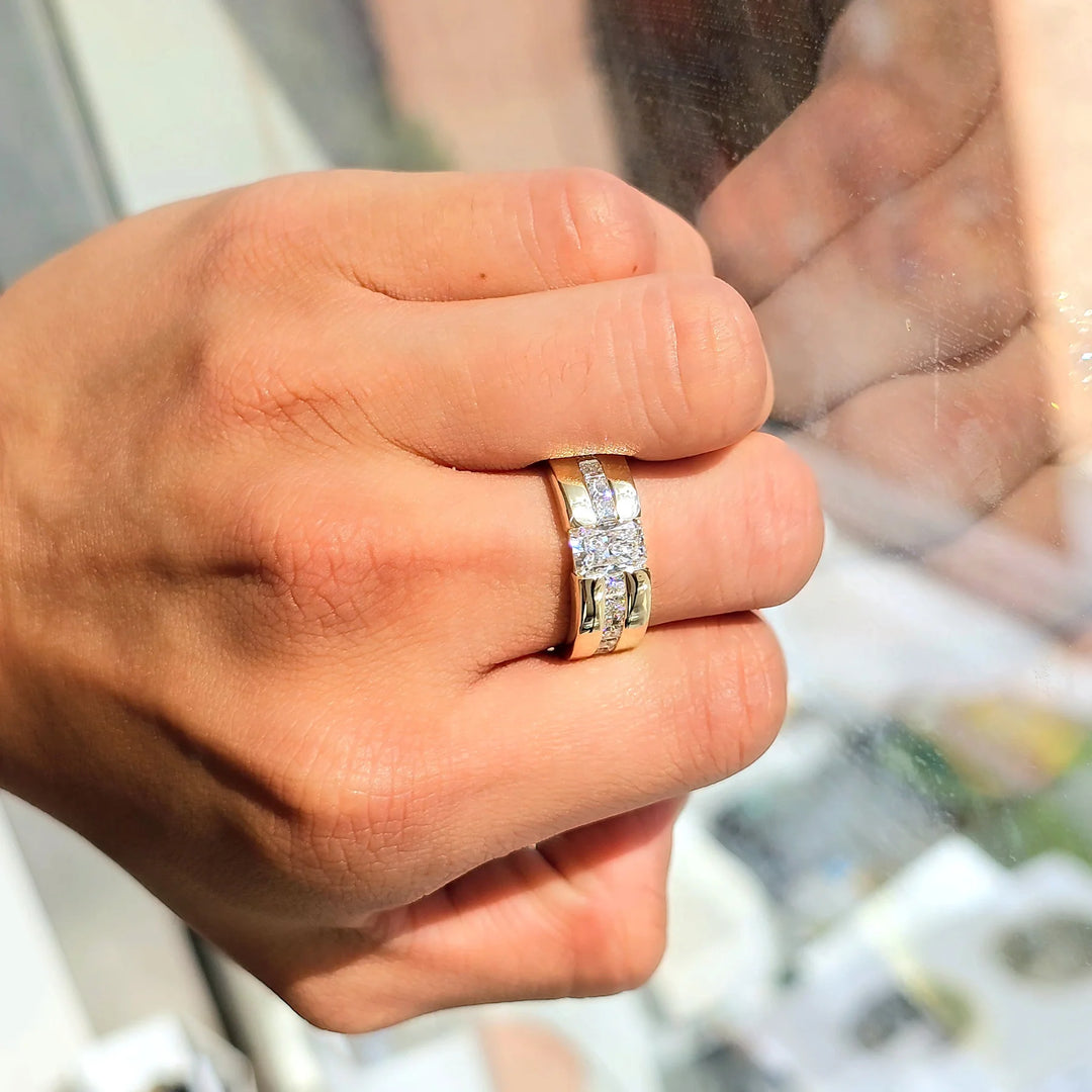Lab Grown Men's Elongated Radiant and Princess Diamond Ring Tension & Channel Set IGI Certified