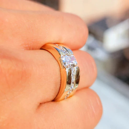 Lab Grown Men's Elongated Radiant and Princess Diamond Ring Tension & Channel Set IGI Certified