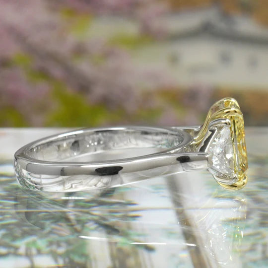 Lab Grown Yellow Rectangle Radiant & Trillions 3-Stone Ring VVS2 IGI Certified