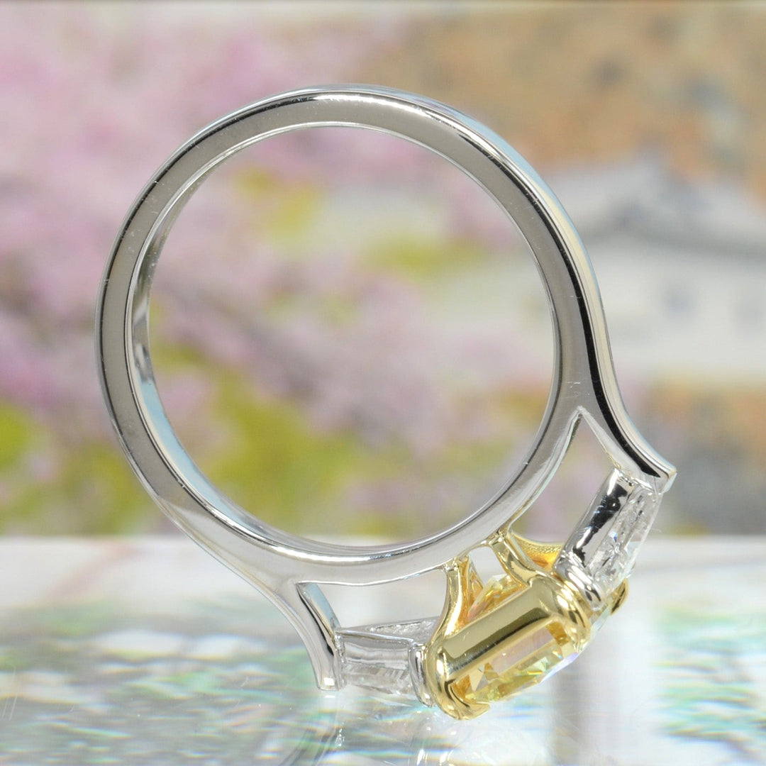 4.10 Ctw Canary Fancy Light Yellow Rectangle Radiant with Trillions 3-Stone Ring VS1 GIA