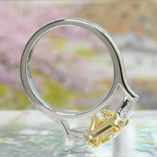 Lab Grown Yellow Rectangle Radiant & Trillions 3-Stone Ring VVS2 IGI Certified 4.70 Ctw