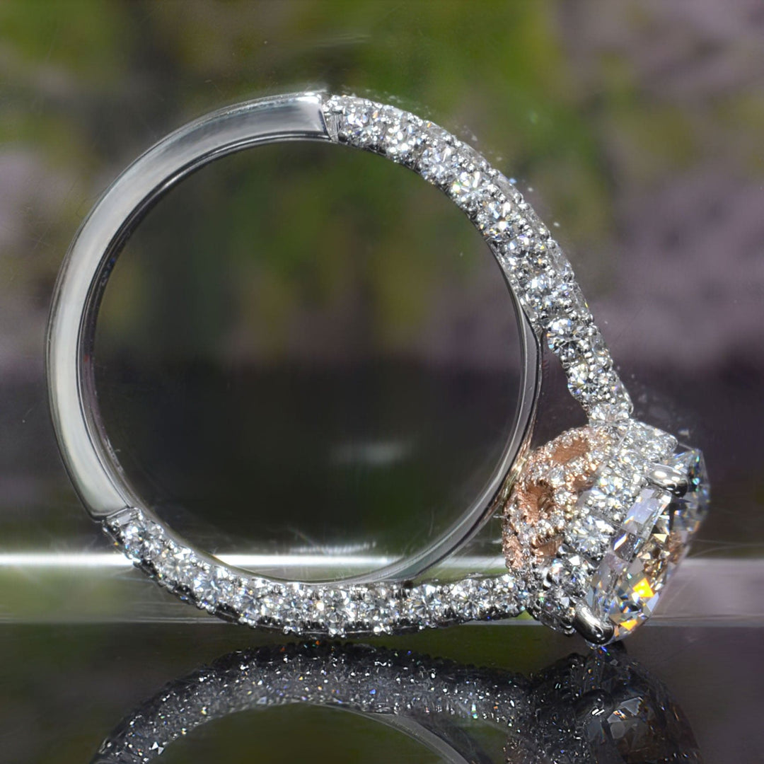3.10 Ctw. Round Cut Hidden Halo 3-Row Pave Engagement Ring H VS2 GIA Certified 3X