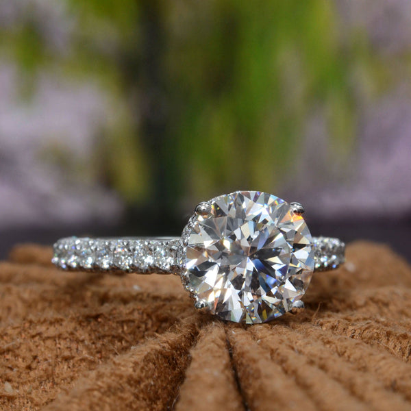 3.10 Ctw. Round Cut Hidden Halo 3-Row Pave Engagement Ring J VS2 GIA Certified 3X