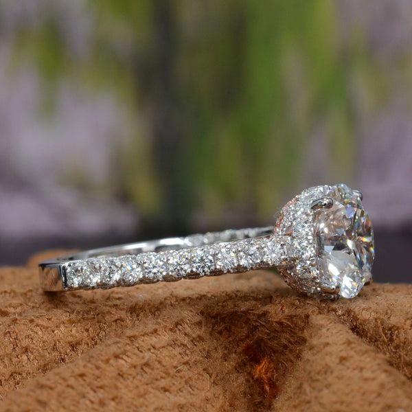 3.10 Ctw. Round Cut Hidden Halo 3-Row Pave Engagement Ring J VS2 GIA Certified 3X