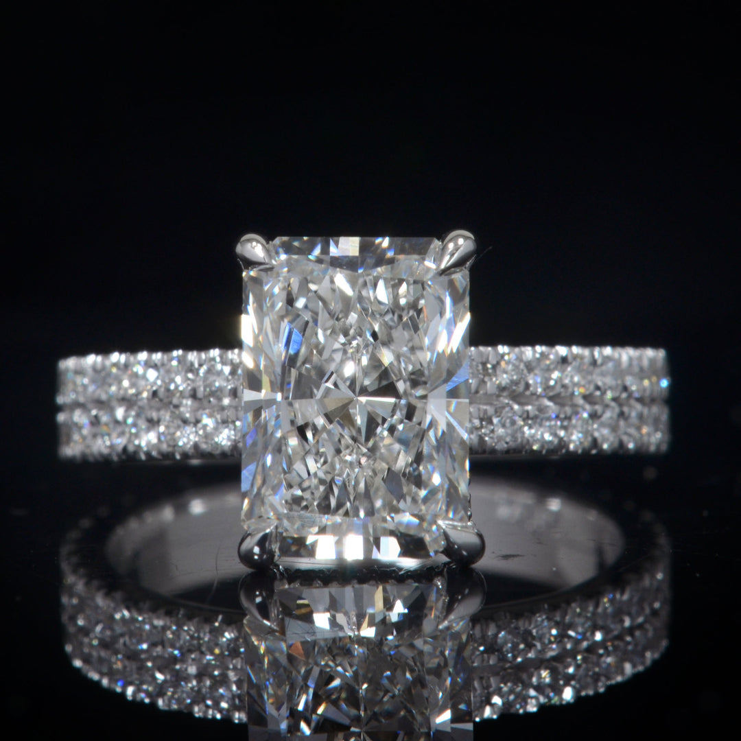 2.80 Ctw Radiant Cut Hidden Halo Two Row Ring F Color VS1 GIA Certified
