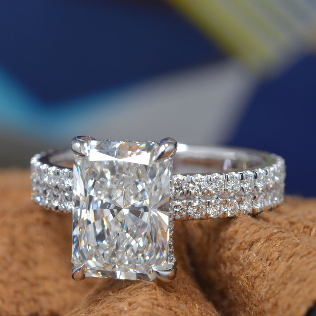 2.80 Ctw Radiant Cut Hidden Halo Two Row Ring F Color VS1 GIA Certified