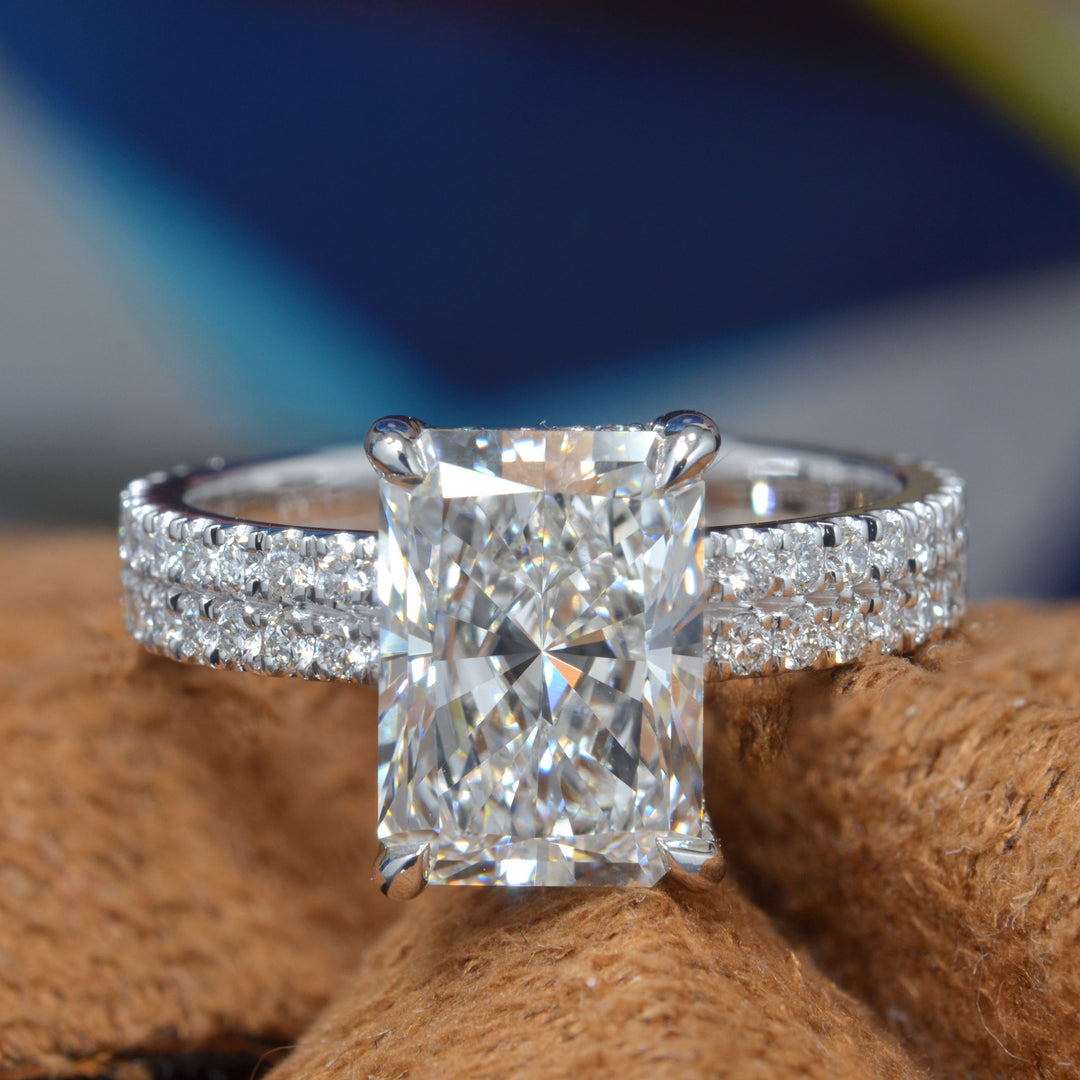 2.80 Ctw Radiant Cut Hidden Halo Two Row Ring F Color VS1 GIA Certified