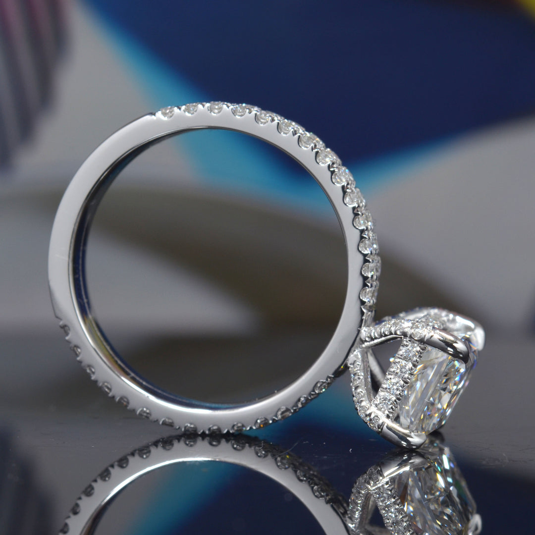 2.80 Ctw Radiant Cut Hidden Halo Two Row Ring F Color VS1 GIA Certified