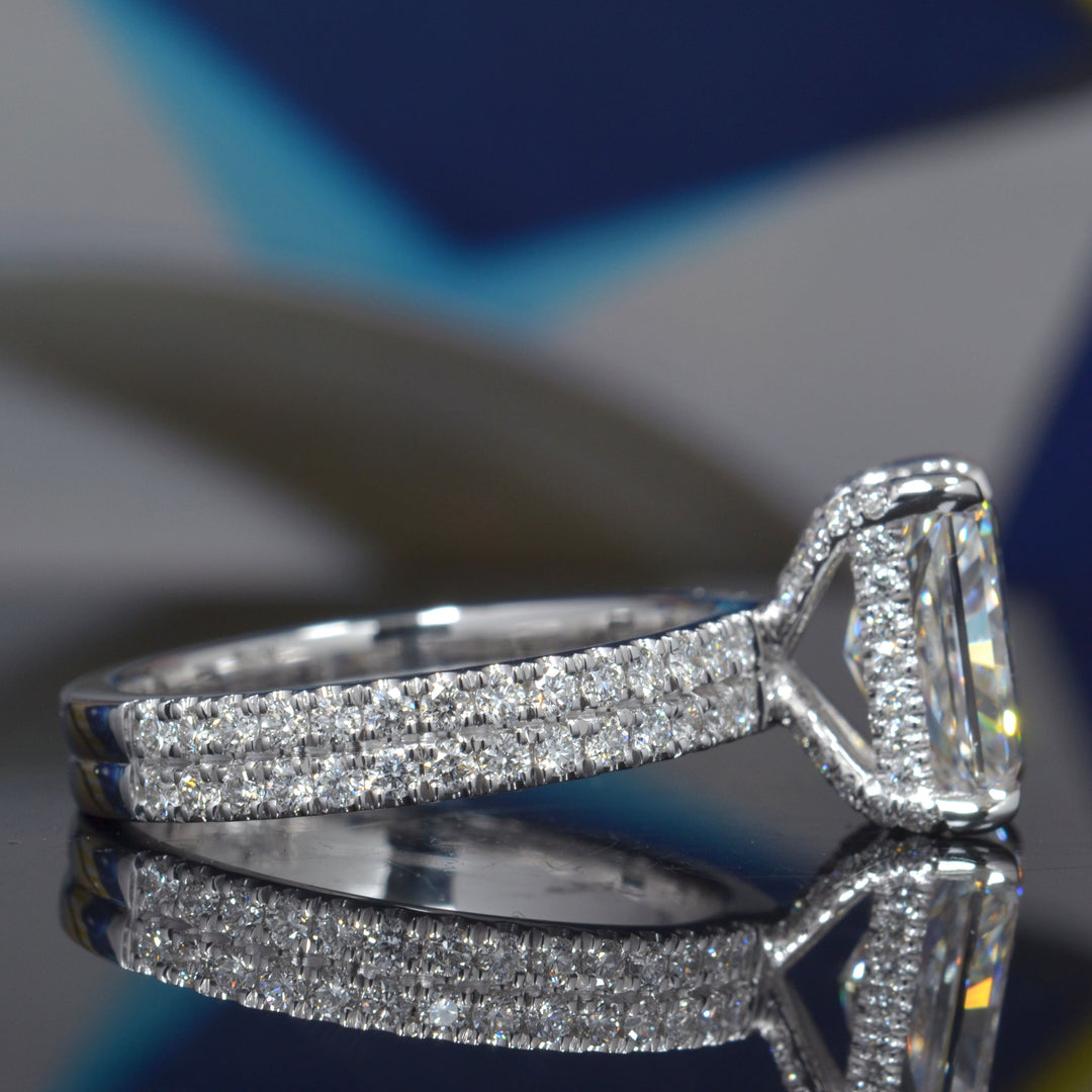 2.80 Ctw Radiant Cut Hidden Halo Two Row Ring F Color VS1 GIA Certified