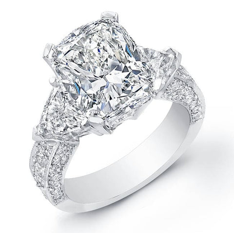 Lab Grown Cushion Cut Hidden Halo Three-Stone Ring F VS1 IGI Certified 4.20 Ctw