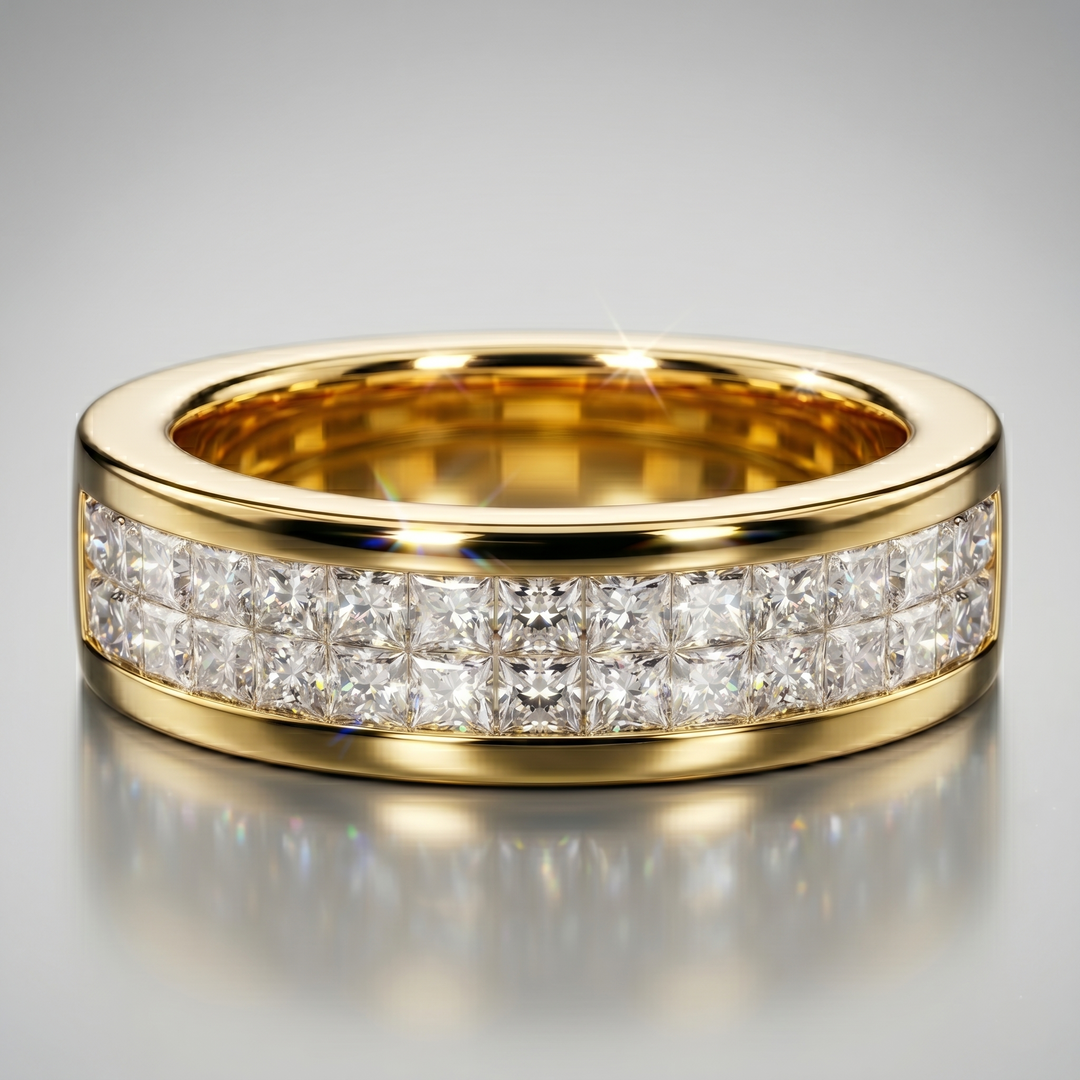 Lab Grown Princess Cut Invisible Set Men's Band Wedding Ring (2.35 Ctw)