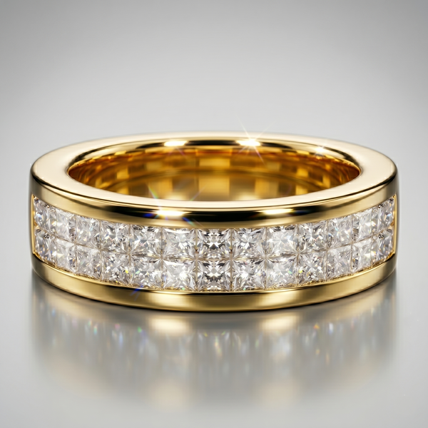 Lab Grown Princess Cut Invisible Set Men's Band Wedding Ring (2.35 Ctw)