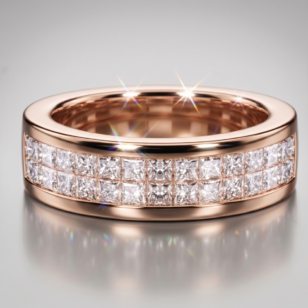 Lab Grown Princess Cut Invisible Set Men's Band Wedding Ring (2.35 Ctw)