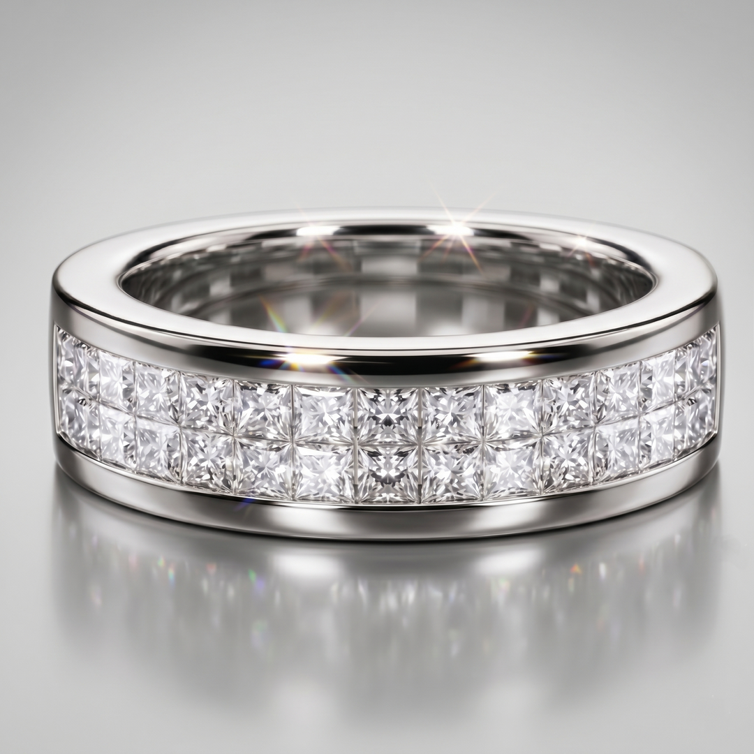 Lab Grown Princess Cut Invisible Set Men's Band Wedding Ring (2.35 Ctw)