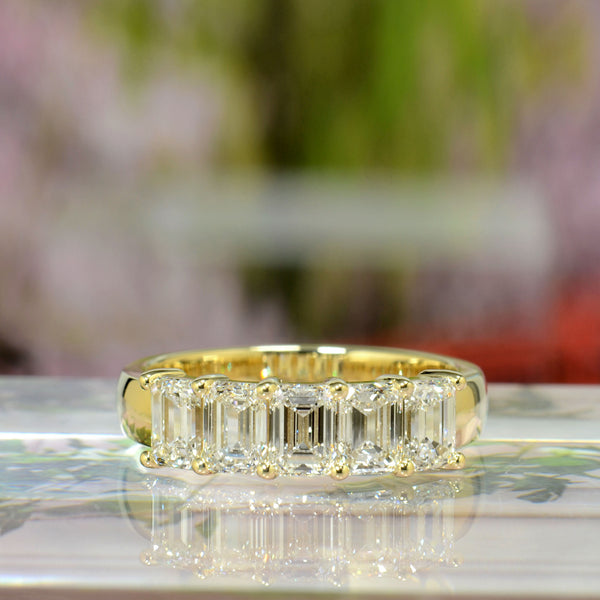 Lab Grown 5 Stone Emerald Cut Diamond Ring