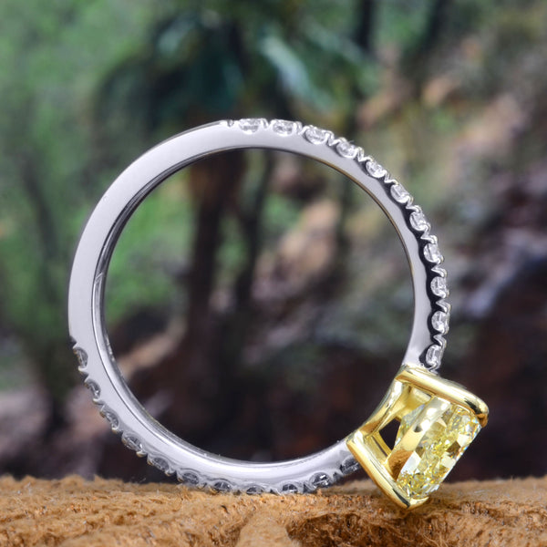 3.20 Ctw Canary Fancy Yellow Pear Cut Ring Low Profile VS2 GIA