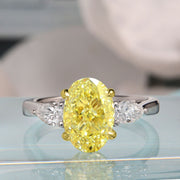 2.10 Ctw Canary Fancy Yellow Oval Cut & Pear Cut Diamond Ring VVS2 GIA