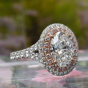 3.86 Ctw Oval Cut with Pink Diamond Double Halo Ring H Color VS2 GIA Certified