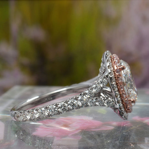 3.86 Ctw Oval Cut with Pink Diamond Double Halo Ring H Color VS2 GIA Certified