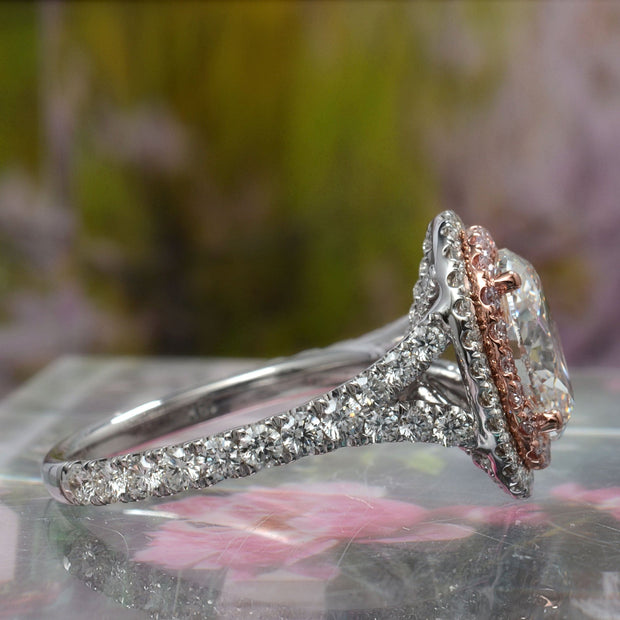 3.86 Ctw Oval Cut with Pink Diamond Double Halo Ring H Color VS2 GIA Certified