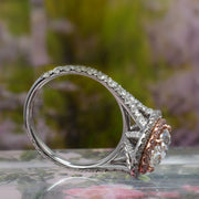 Oval Cut with Pink Diamond Double Halo Ring Side View