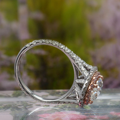 Oval Cut with Pink Diamond Double Halo Ring Side View