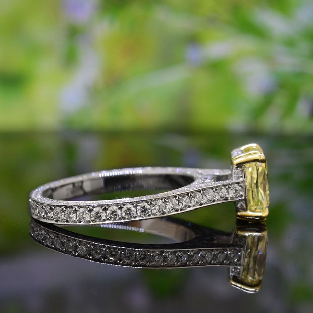 Lab Grown Yellow Cushion Cut Diamond 3-Row Pave Eternity Ring VVS2 IGI Certified