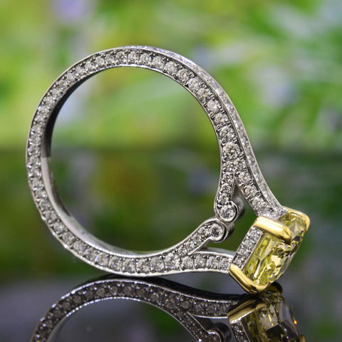 Lab Grown Yellow Radiant Cut Diamond 3-Row Pave Eternity Ring VVS2 IGI Certified