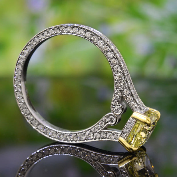 Lab Grown Yellow Radiant Cut Diamond 3-Row Pave Eternity Ring VVS2 IGI Certified