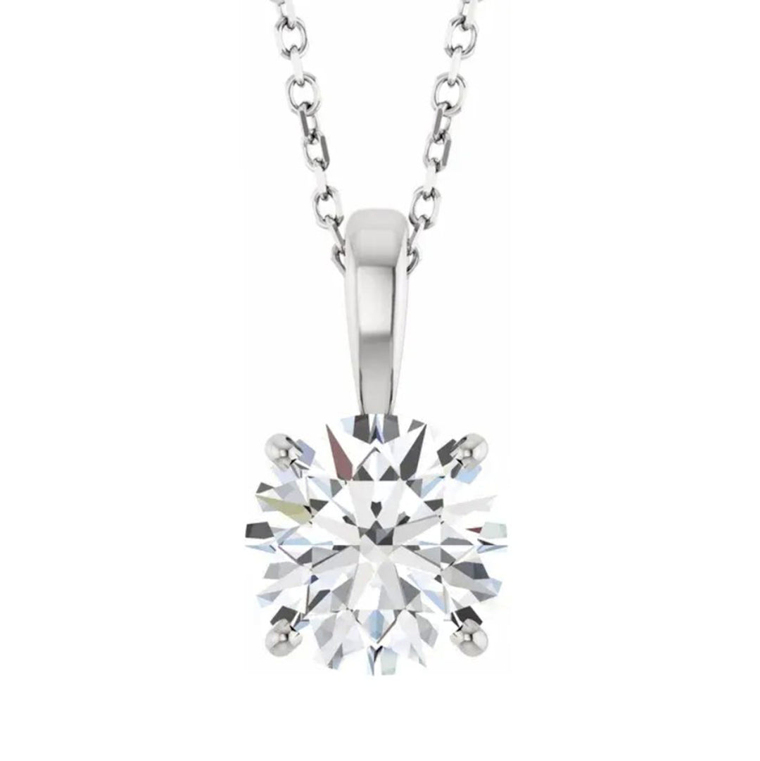 Lab Grown Round Cut Diamond Pendant with Chain front view