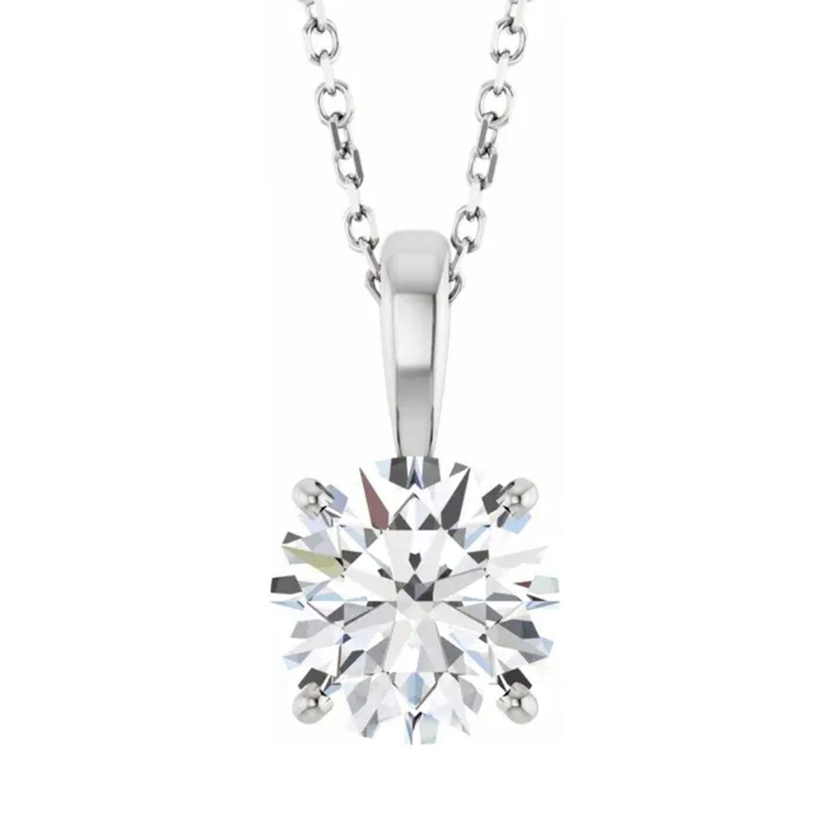 Lab grown round cut diamond pendant with chain front view