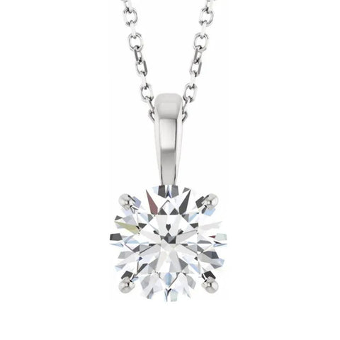 Lab Grown Round Cut Diamond Pendant with Chain front view
