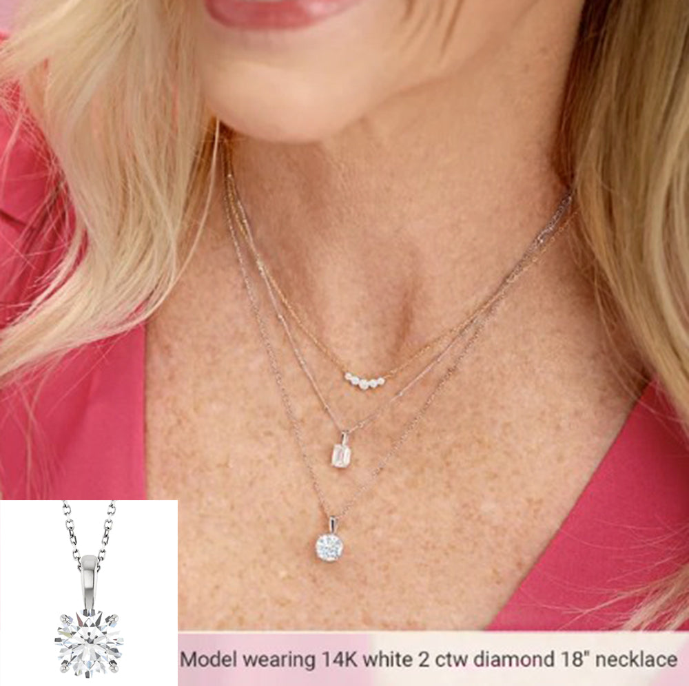 Lab grown round cut diamond pendant with chain on a model