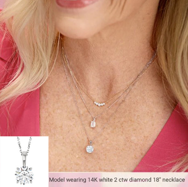 Lab Grown Round Cut Diamond Pendant with Chain on a model