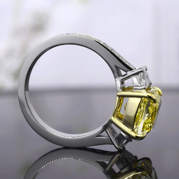 Lab Grown Yellow Cushion Cut & Half Moon Pave Diamond Ring VVS2 IGI Certified