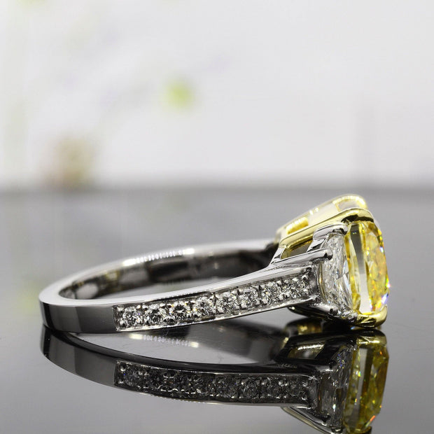 Lab Grown Yellow Cushion Cut & Half Moon Pave Diamond Ring VVS2 IGI Certified