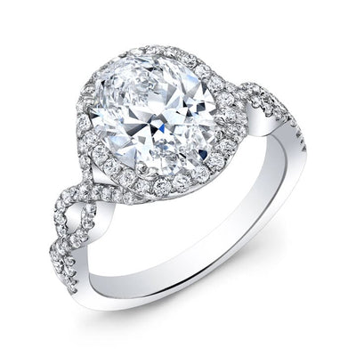 Halo Oval Cut Twist Shank Engagement Ring