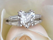 2.85 Ct 3 Stone Heart Shaped Engagement Ring with Baguettes G Color VS1 GIA Certified